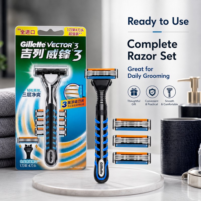 3-Blade Pivoting Razor for Face Shaving – Chromium-Coated Blades for