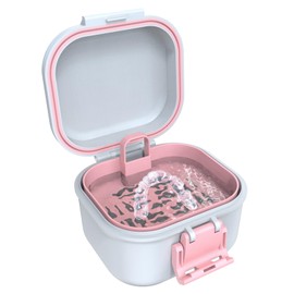 BVN Leak-Proof Denture Case, Denture Cup for Soaking Dentures, Retainer Cleaning Case (White+Pink)