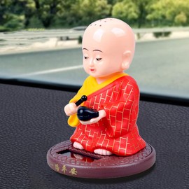 PRETYZOOM Dashboard Monk Figurine, Solar-Powered Shaking Head Monk Ornament Car Dashboard Decoration, Small Buddha Statue Bobble Head Toy