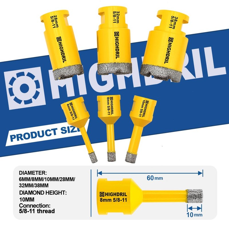 HIGHDRIL Diamond Core Drill Bits Set for Porcelain Tile Granite