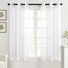 MIULEE Solid Color Sheer Curtains 54 Inches Long 2 Panels Set - Elegant Lightweight Grommet Light Filtering Window Voile Panels/Drapes/Treatment for Bedroom Living Room W42 x L54 Inch, White