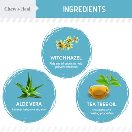 Chew + Heal Dog Ear Cleaner Solution - 4 oz Droppers (2 Pack) - Pet Ear Wash Drops for Preventing Infection and Removing Debris - Soothing Aloe, Witch Hazel, and Tea Tree Oil