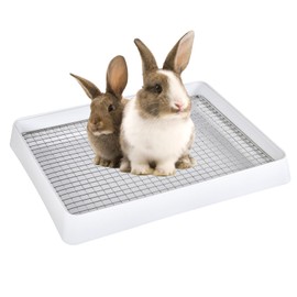 FHTONGE Bunny Litter Pan for Cage Corner with Steel Grid Holes, Rectangula Rabbit Litter Box Pet Toilet for Rat Chinchilla Hedgehog Hamster Ferret Guinea Pig, Small Animals Potty Trainer Tray