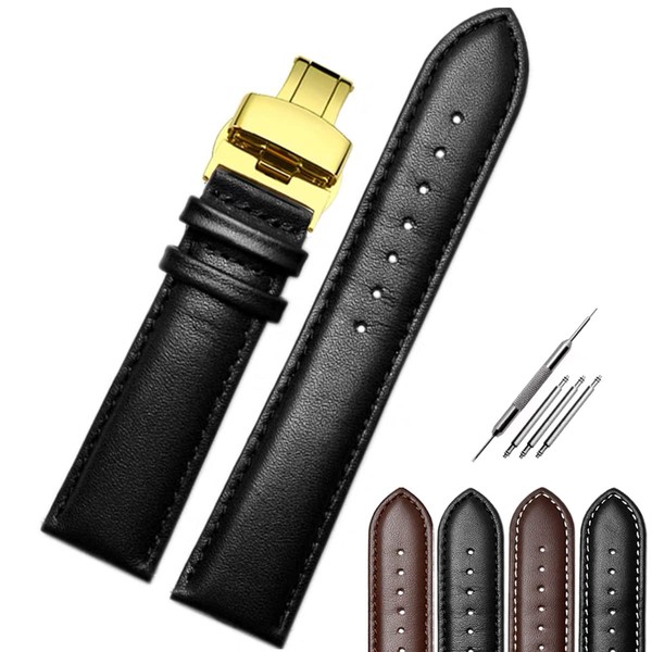 Strapseeker Jaxon Band Gold Deployment Butterfly Clasp Top Grain Leather