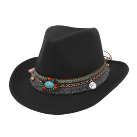 Unisex Wide Brim Fedora Hat Felt Panama Fedora Hat Elegant Trilby Hat Vintage Gentleman Jazz Hat Winter Bowler Cap Top Hat Fashion Derby Party Hat for Women Men Travel Beach Party Outdoor 55-58CM