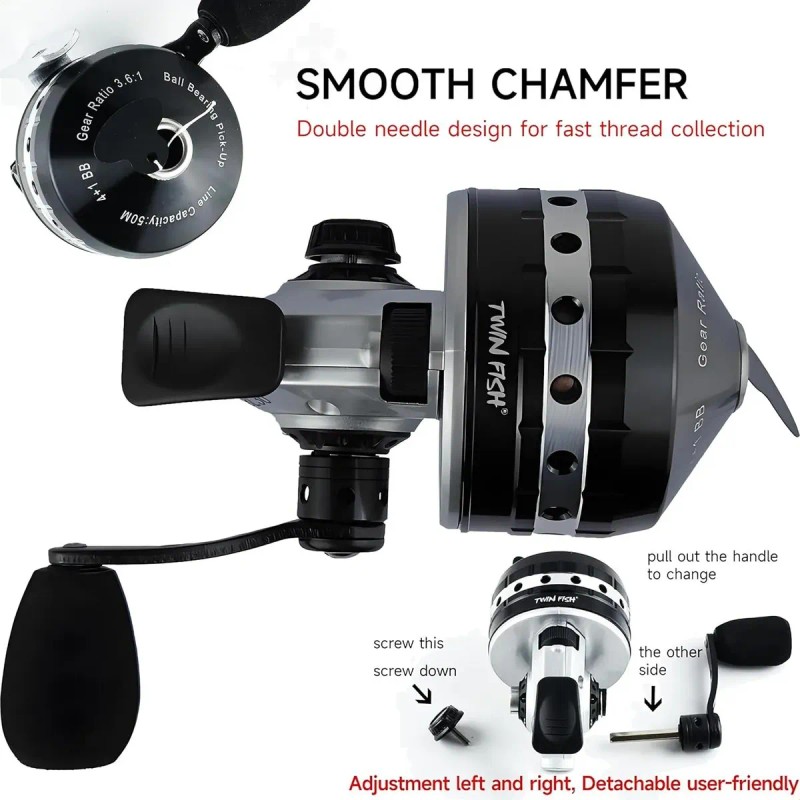 Carrete De Pesca Con Arco Spincast, Acero Inoxidable