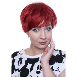 Prettyland C514 - Short Hair Wig Pixie Fringed Cut Layered Straight Hair for Women Men - Red