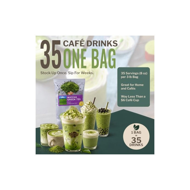 MOCAFÉ Matcha Green Tea Latte Powder Mix - Instant Cafe-Style
