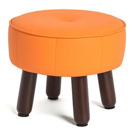 oakvivo Foot Stool Round Pouf Ottoman, Leather Foot Rest with Non-Skid Wooden Legs, Small Foolstool Ottomans for Couch, Sofa Footrest Step Stool for Living Room Bedroom Entryway Office