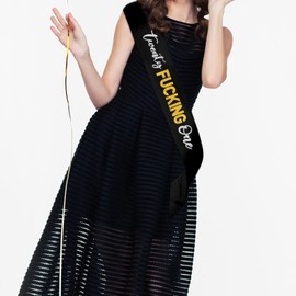 Twenty One Sash - Pink Satin Silver Gold Glitter Sash - 21 Years Old Gift for Man or Women - Funny 21st Birthday Anniversary Party Decorations Accessories