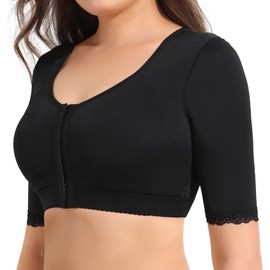 Joyshaper Women's Arm Shaper Posture Correction Top Front Closure Bra Figure Shapewear Undershirt with Post Surgical Compression Upper Arms, #1 Black