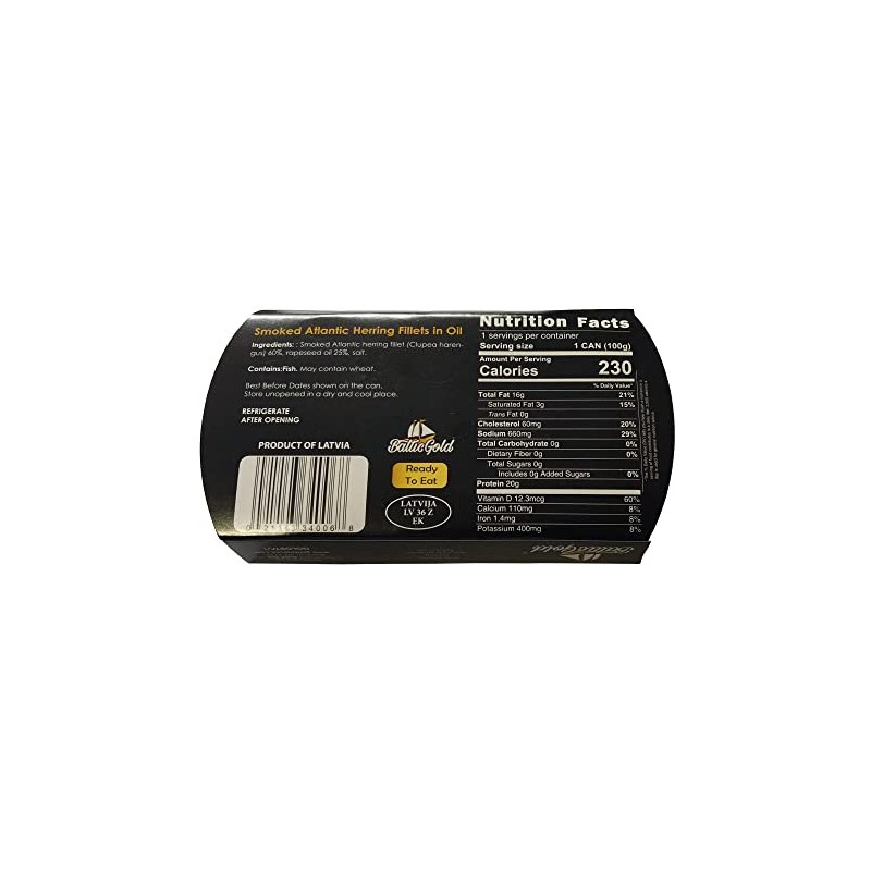 Baltic Gold Naturally Smoked Wild Atlantic Herring in Oil- 8.82