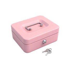 BOKE YOUNG 8" Cash Box with Money Tray, Pink, Medium
