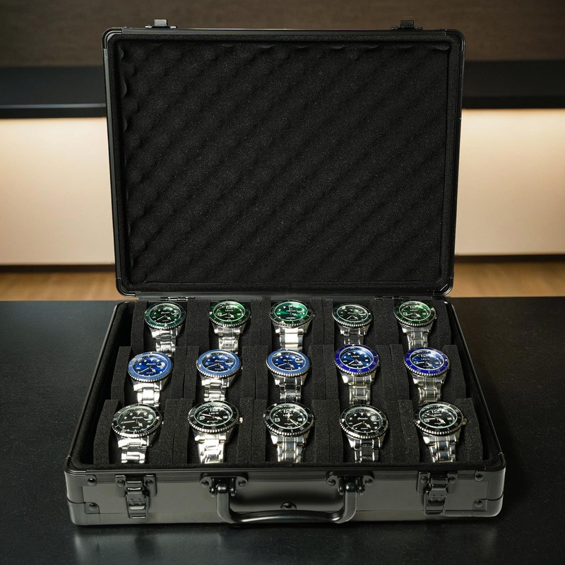 AUKURA 15 slots Watch organizer Case, Aluminum watch storage box,