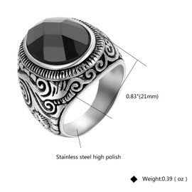 OIDEA Vintage Stainless Steel Biker Men's Rings Carved Wedding Ring Engagement Ring Black Blue Silver for Men Ring Size 54 (17.2) to 76 (24.2), Stainless Steel