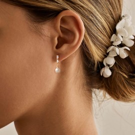 FUCJOEE Dangle Earrings for Women, Dainty 14K Gold Plated Pearl Drop Earrings for Women Trendy Cute Pearl Earring Fashion Hypoallergenic Tarnish Free Gold Jewelry