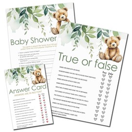 Baby Shower Game Cards-True Or False & Baby Shower Feud Activities For Boys & Girls-50 Bear & Greenery Cards(5’’ x7’’) & 1 Answer Card(4’’x6’’)-Gender Neutral Party Decor & Supplies-B03