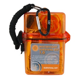 UST Watertight Survival Kit 1.0 with Durable, Lightweight Construction, Survival Blanket and Emergency Tools while Camping, Hiking and Outdoor Survival