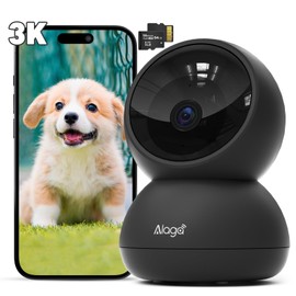 Alaga Indoor Security Camera, 3K, 360° Pan and Tilt, AI Pet Detection, Night Vision, Speaker, Works with Alexa and Google Assistant, 5G and 2.4G WiFi, Black, with 64G TF Card