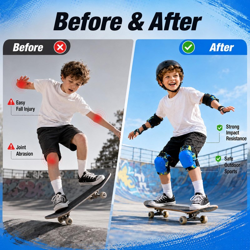 Lafefe Kids Protective Gear Set 6 in 1, Knee Pads