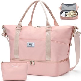 Travel bags Sport Duffel Bag with Toiletry Bag Shoulder Weekender Bags with Shoe Compartment Carry on Duffle Travel Bags Large Capacity Overnight  travel unisex - Color: Pink