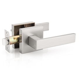 Probrico 1 Pack Satin Nickel Passage Door Levers for Closet and Hallway, Square Interior Non-Locking Keyless Door Handles, Reversible for Left Right Sided Doors