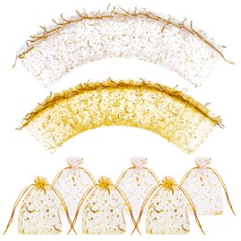 Hitchlike Organza Wrapping Bags, Drawstring Bags, Approx. 50 Pieces, Gift Bags, Star and Moon, Cute, Transparent, Plain, Small Storage Bag, Jewelry, Storage, Gift, Packaging, Birthday, Wedding,