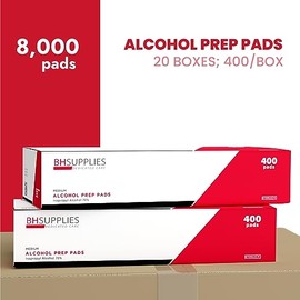 Almohadillas estériles de preparación de alcohol de 2 capas, 70% de alcohol isopropílico, medianas, 20 cajas de 400 toallitas por BH Supplies