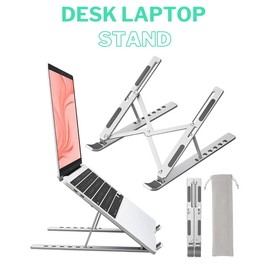 Laptop Stand for Desk, Aluminum Metal MacBook Stand, Adjustable Notebook Holder, Compatible with 10-15.6 Inch Laptops, iPad, Silver.