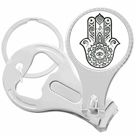 Black and White Hamsa Nail Clippers Plus Bottle Opener Keychain