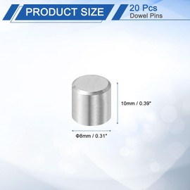 QUARKZMAN 20pcs 8mm x 10mm Dowel Pins, 316L Stainless Steel Cylindrical Dowel Pins Shelf Support Pin Rod Fasteners Metal Shelf Pins Silver Tone