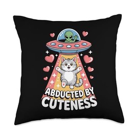 Abducted by Cuteness Alien Cat Humor UFO Kitten Throw Pillow