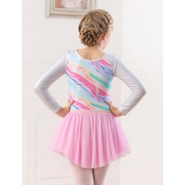 KEOYA Leotards for Girls Gymnastics Long Sleeve Sparkly Dance with Skirt Scrunchie Combo 3 Piece Ballet Tumbling Outfit Pink 7-8Y