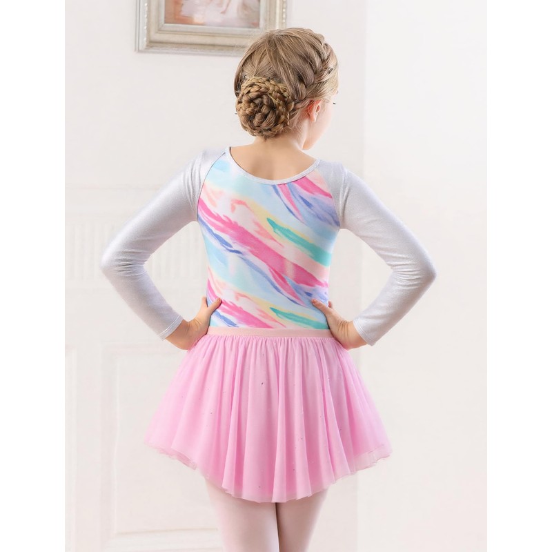 KEOYA Leotards for Girls Gymnastics Long Sleeve Sparkly Dance with