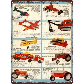 U 1963 Hubley Metal Toy Ford Tractor Helicopter Bomber Plane Metal Sign 9x12" A882