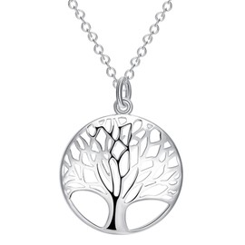 Greendou Fashion Jewelry 925 Sterling Silver Plated Tree of Life Disk Chain Pendant Necklace