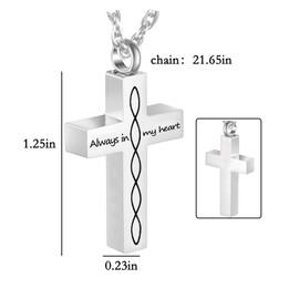 weikui Stainless steel cross urn necklace cremation jewelry for Ashes for Women/Men Keepsake simple striped pendant necklace-Always in my heart (Silver -3 piece)