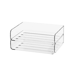 FANXIYQ 2-Tier Acrylic Paper Tray Organizer - Low-Profile Desk File Sorter for Office/Home, Clear Stackable Letter Tray for Bills, Crafts, Notebooks
