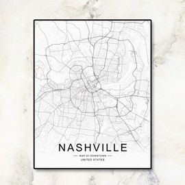 Nashville Map, Office Map Art, Map of Downtown, Nashville Wall Art, Street Map, Road Art, Home Wall Decor, Black and White Print, 8x10 inch No Frame