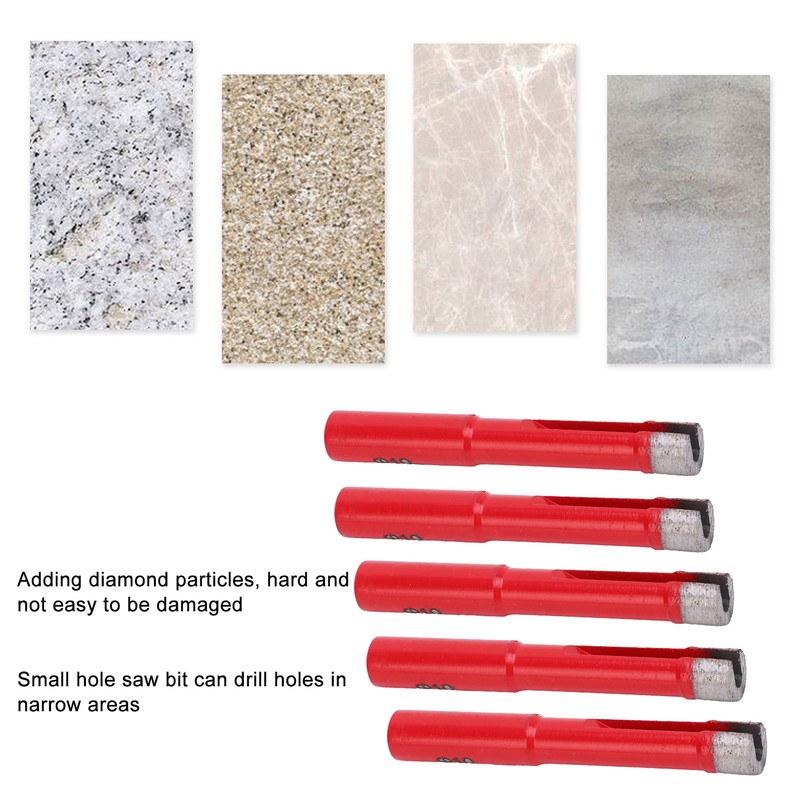 5Pcs Saw Bit Set FlatTooth Diamond Particles Red Coated Drill