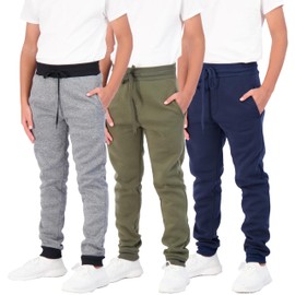 Real Essentials 3 Pack: Boys Youth Teen Active Athletic Basic Soft Kids Sports Fleece Jogger Soccer Track Gym Running Slim Pajama Sweatpants Casual Pantalones Winter Pockets-Set 1,S(8)
