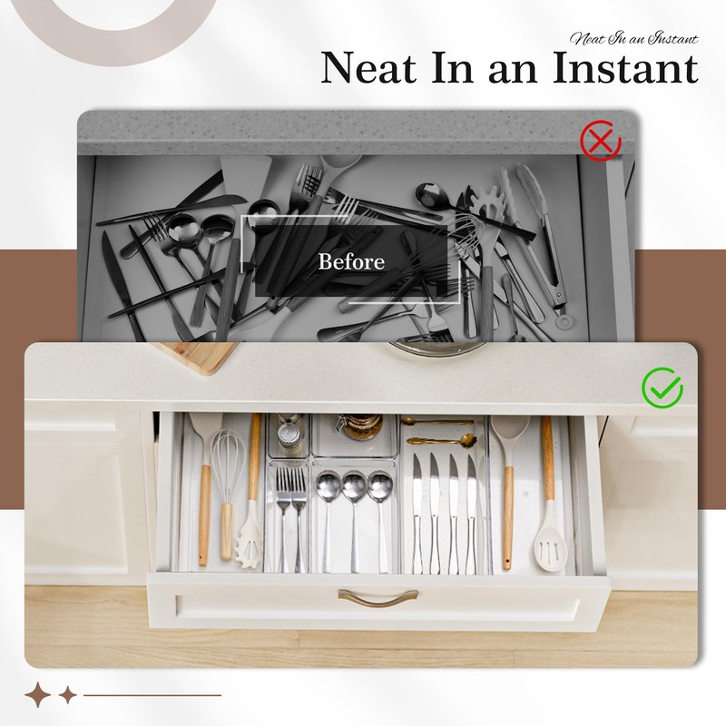 Criusia Clear Drawer Organizer 7 PCS - 5 Large Size