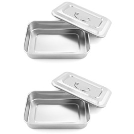 QWORK Medical Stainless Steel Instrument Tray Organizer Holder with Lid and Handle Grip for Surgical Medical Dental Instruments, 9.5" x 6.3" x 2", 2 Pack