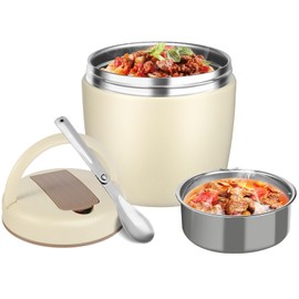 Godobo Thermo for Hot Food 40oz, Vacuum Insulated Food Jar for Adults, Stainless Steel Soup Thermo Wide Mouth Leakproof Lunch Containers with Spoon for School Office (Beige)