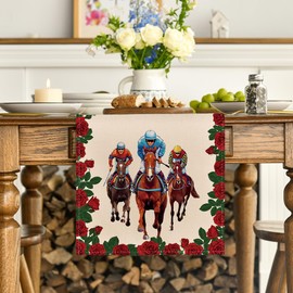 Artoid Mode Horse Race Run for The Roses Kentucky Derby Table Runner, Sports Festival Kitchen Dining Table Decoration for Home Party Decor 13x72 Inch