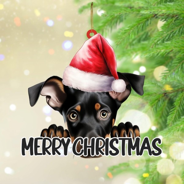 Doberman Pinscher Hanging Ornaments Dog with Scarfs and Santa Hats
