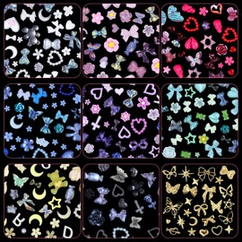 Assorted 3D Nail Charms, Color Flowers Bows Butterfly Heart Acrylic Nail Charms, Gold Cross Heart Star Butterfly Nail Art Studs Rivets Charms for Nails Art Design DIY Supplies Crafts Accessories