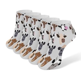 Xmkltbz 5 Pairs Short Soft Socks, Unisex Compression Crew Knee High Athletic Circulation Socks for Sports Running 8x3.7 in Print Cow Head Sets Seamless on Grey