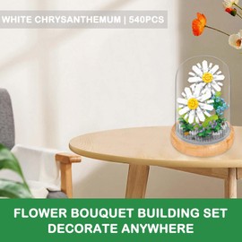 SYMIBRICK Flower Bouquet Building Set, 540PCS Mini Bricks Botanical Collection Building Blocks with Display Case, Artificial Plant Flowers Set for Adults, Birthday for Her (White Chrysanthemum)