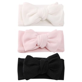 ccHuDE 3 Pcs Baby Bows Headbands Infant Bowknot Hairbands Toddler Hair Bands Newborn Head Wraps Babies Hair Wraps Cute Elastic Hair Accessories for Baby White Pink Black